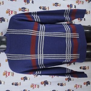 Vintage LeTigre Made in USA LG blue & white colorblock tight knit casual sweater